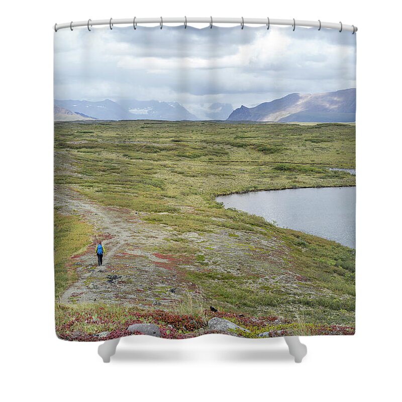 Usa Shower Curtain featuring the photograph Rear View Of Female Hiking by The Open Road Images