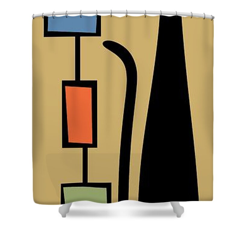 Mid Century Modern Shower Curtain featuring the digital art Rectangle Cat by Donna Mibus