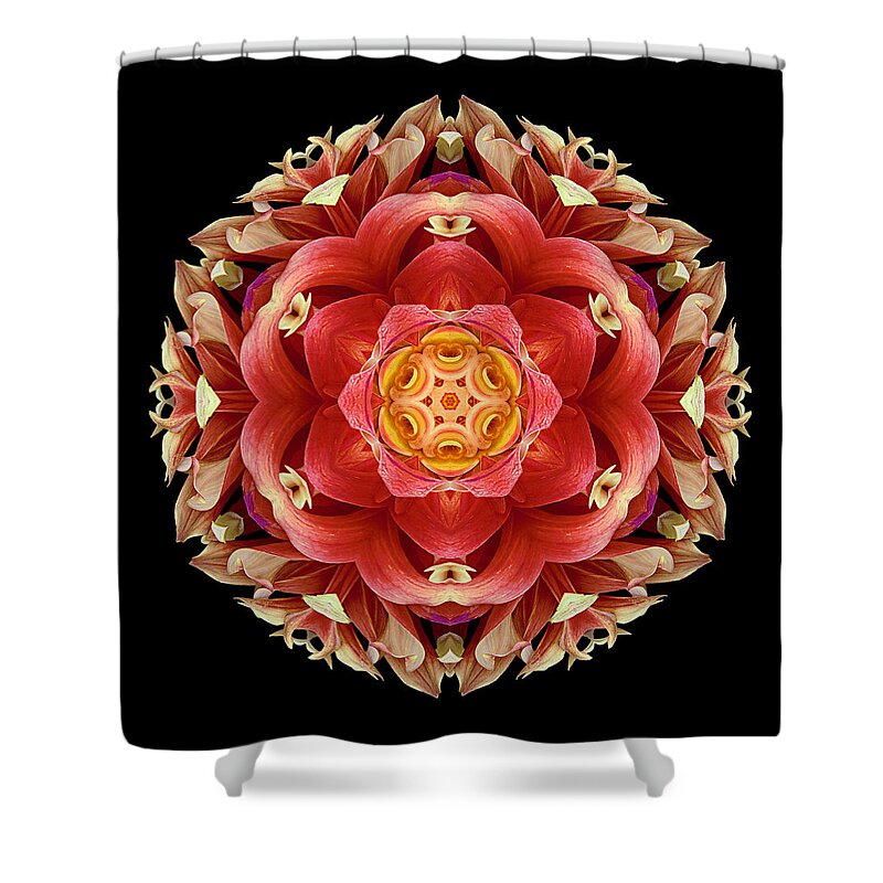 Flower Shower Curtain featuring the photograph Red and Yellow Dahlia III Flower Mandala by David J Bookbinder