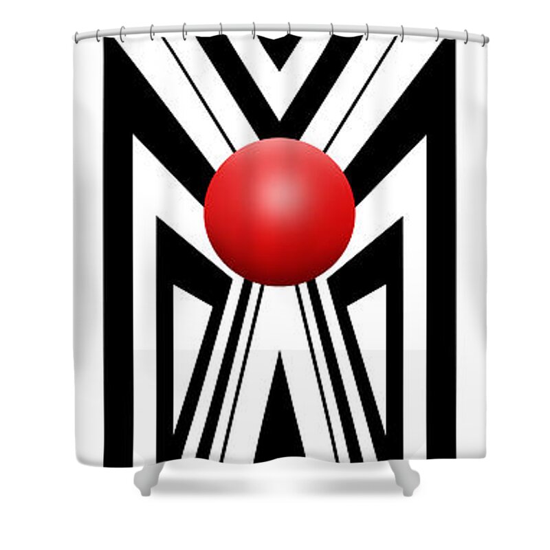 Abstract Shower Curtain featuring the digital art Red Ball 7a V Panoramic by Mike McGlothlen