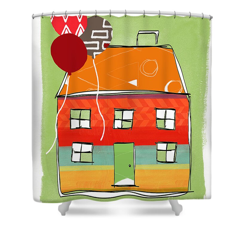 Balloons Shower Curtain featuring the mixed media Red Balloon by Linda Woods