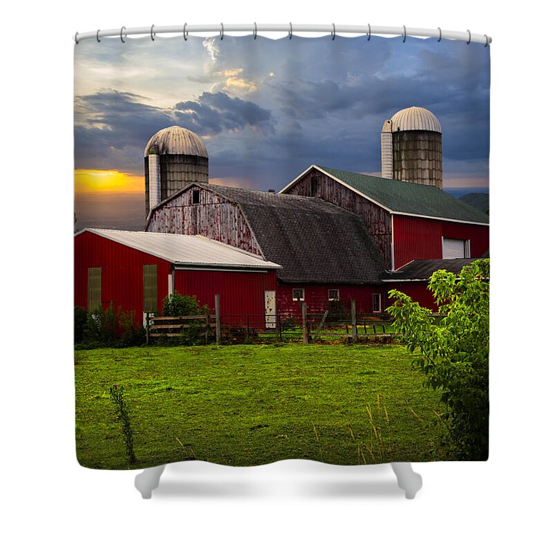 Appalachia Shower Curtain featuring the photograph Red Barns by Debra and Dave Vanderlaan
