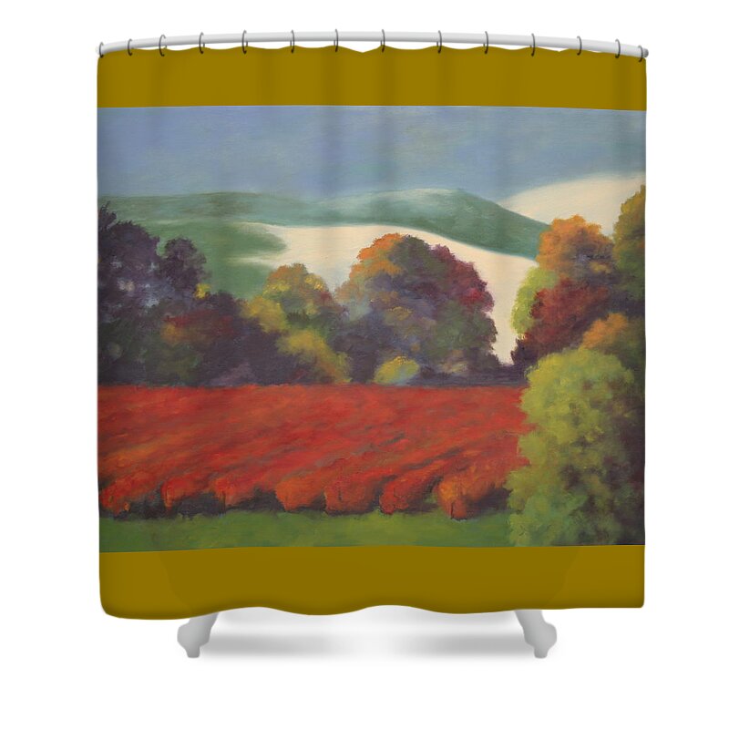 Landscape Shower Curtain featuring the painting Red Blueberries by Nancy Jolley