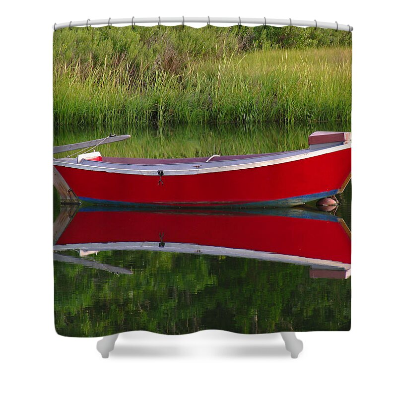Solitude Shower Curtain featuring the photograph Red Boat by Juergen Roth