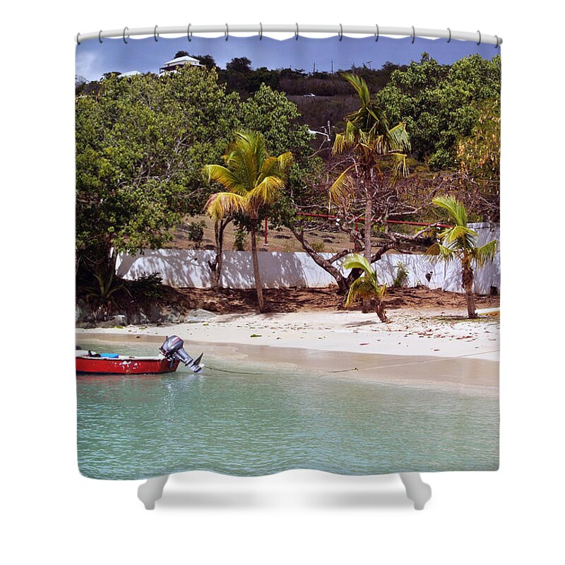 Red Shower Curtain featuring the digital art Red Boat by Michael Thomas