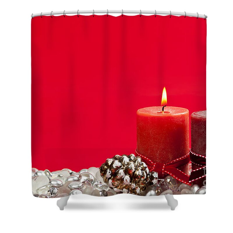 Christmas Shower Curtain featuring the photograph Red Christmas candles by Elena Elisseeva