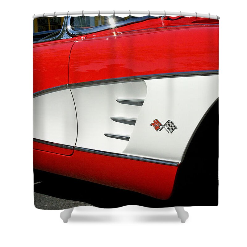 Chevy Shower Curtain featuring the photograph Red Corvette by Ann Ranlett