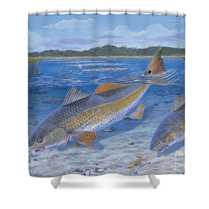Redfish Shower Curtain featuring the painting Red Creek In0010 by Carey Chen