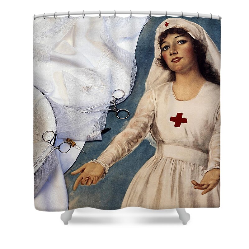 1900s Shower Curtain featuring the painting Red Cross Nurse, Historical Medicine by Brooks/brown