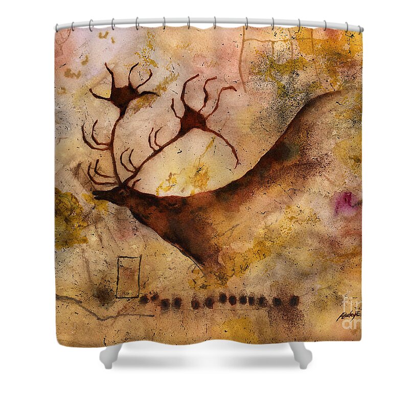 Cave Shower Curtain featuring the painting Red Deer by Hailey E Herrera