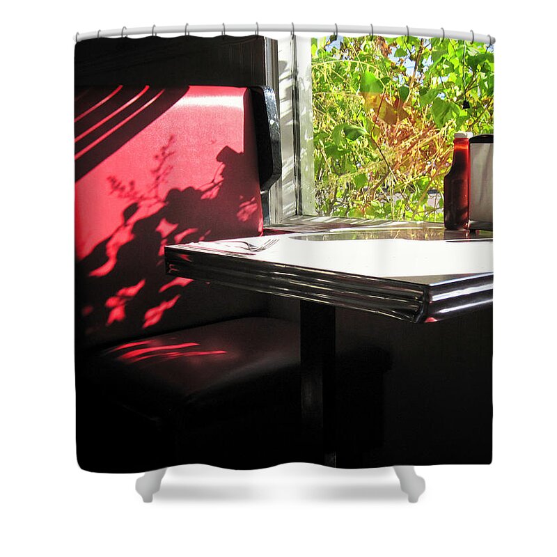 Architecture Shower Curtain featuring the photograph Red Diner Booth by Mary Lee Dereske