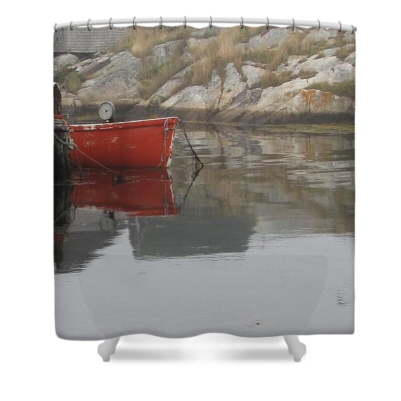 Dinghy Shower Curtain featuring the photograph Red Dinghy by Jennifer Wheatley Wolf
