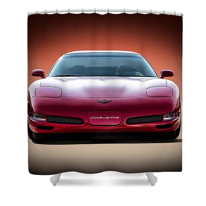 Corvette Shower Curtain featuring the digital art Red by Douglas Pittman