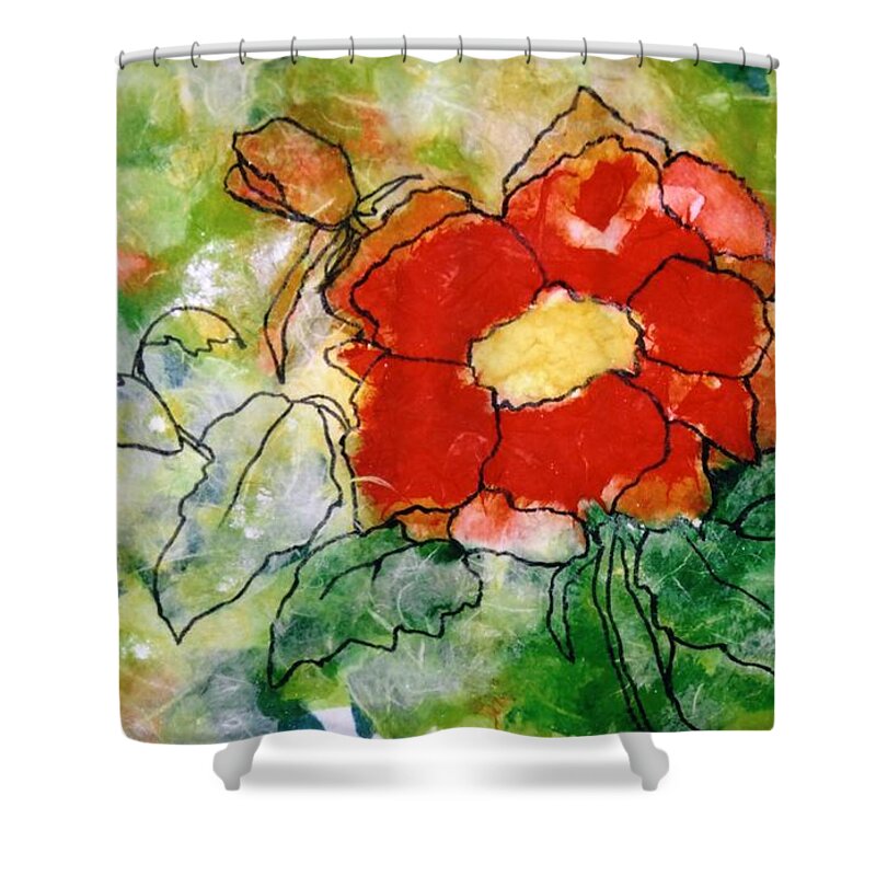 Floral And Foliage Shower Curtain featuring the painting Red flower by Louise Adams