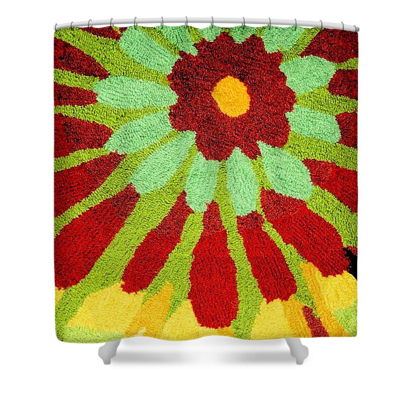 Red Flower Rug Photograph Shower Curtain featuring the photograph Red Flower Rug by Janette Boyd
