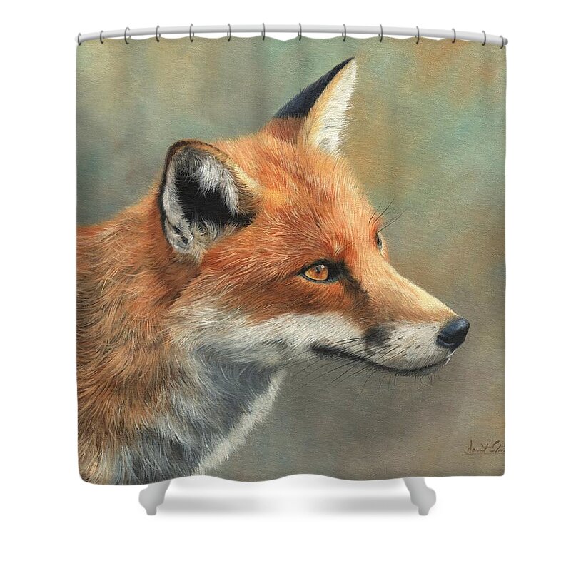 Fox Shower Curtain featuring the painting Red Fox Portrait by David Stribbling
