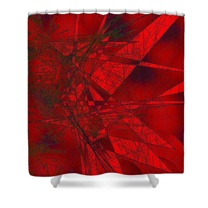 Red Shower Curtain featuring the digital art Red Geometry by Dee Flouton