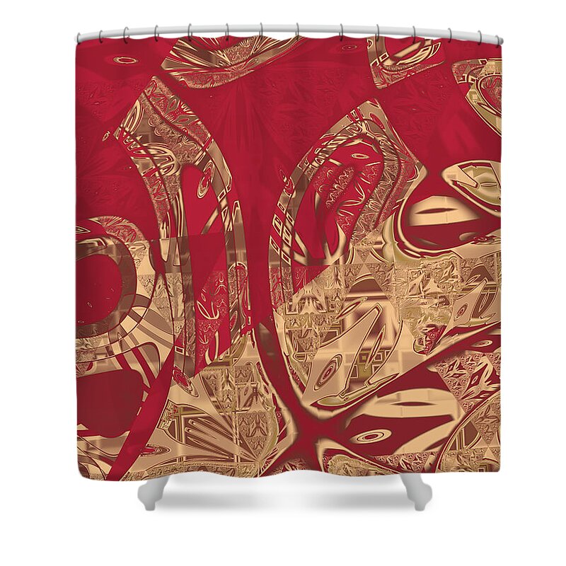 Abstract Shower Curtain featuring the digital art Red Geranium Abstract by Judi Suni Hall