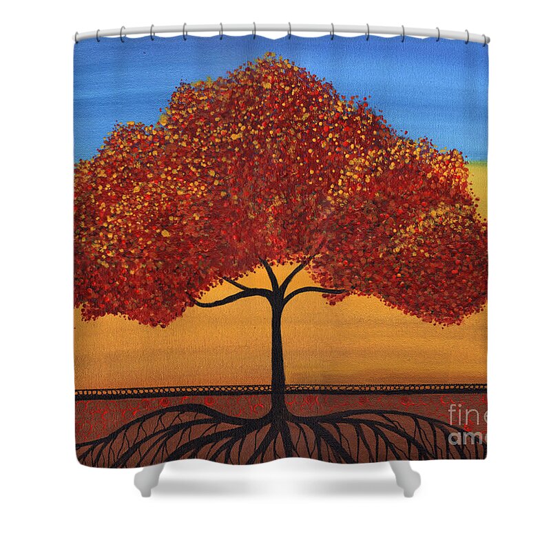 Tree Shower Curtain featuring the painting Red Happy Tree by Lee Owenby