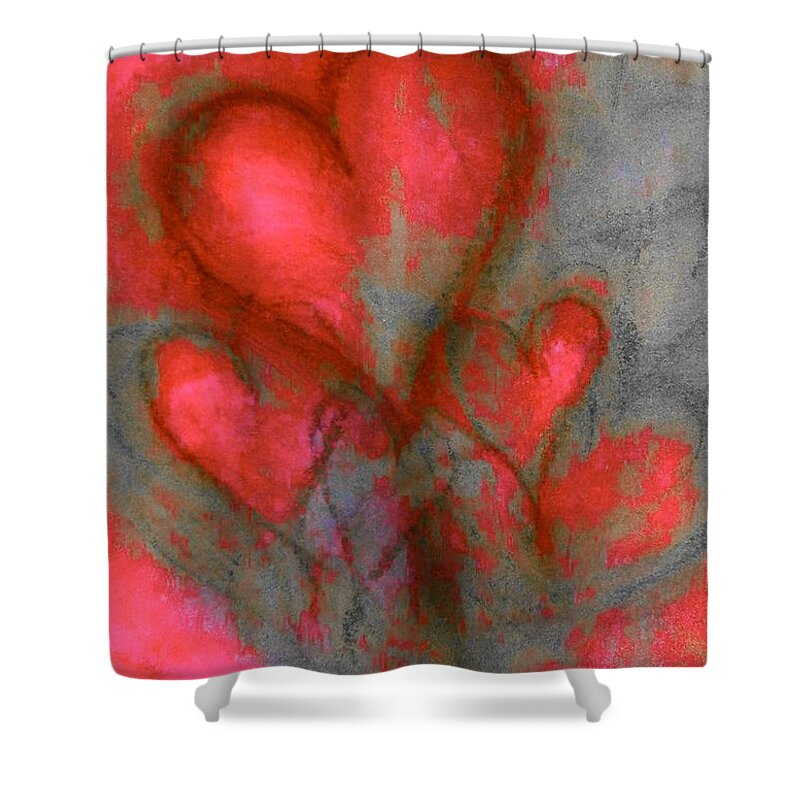 Hearts Shower Curtain featuring the painting Red Hearts by Marian Lonzetta