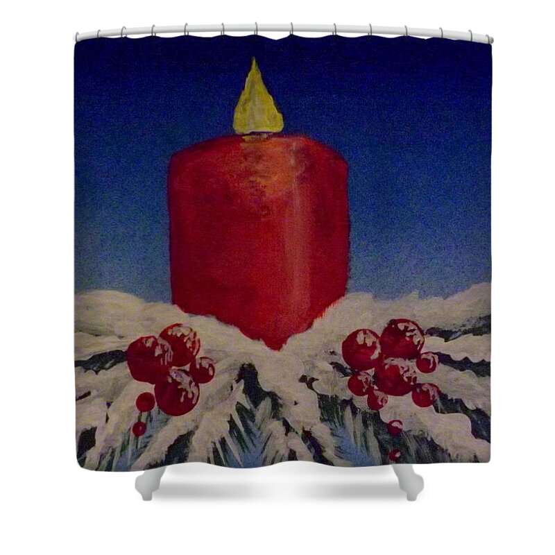 Red Holiday Candle Shower Curtain featuring the painting Red Holiday Candle by Darren Robinson