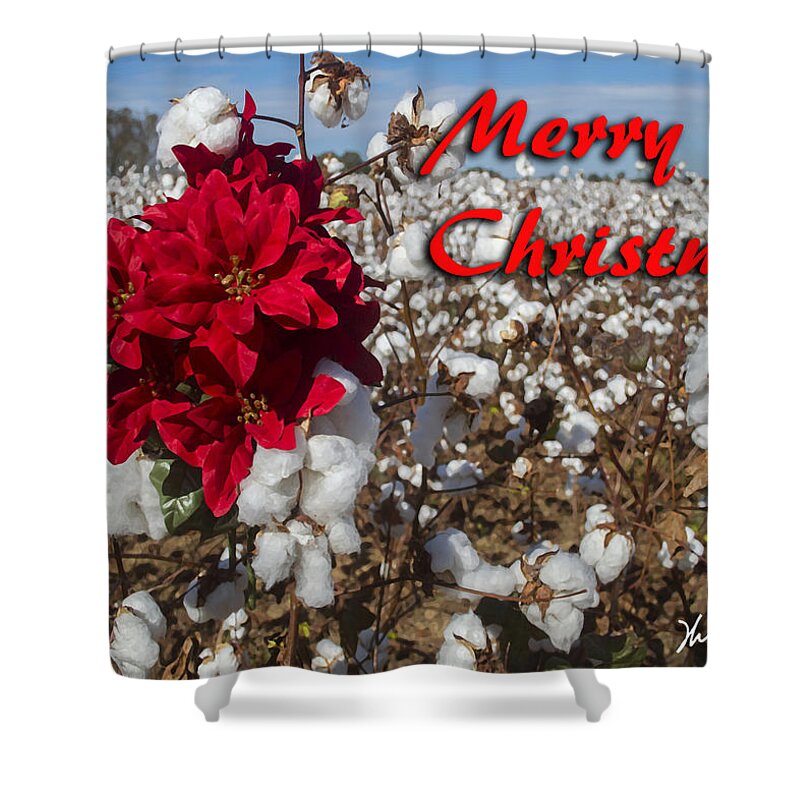 Christmas Shower Curtain featuring the digital art Red in the Cotton by Michael Thomas