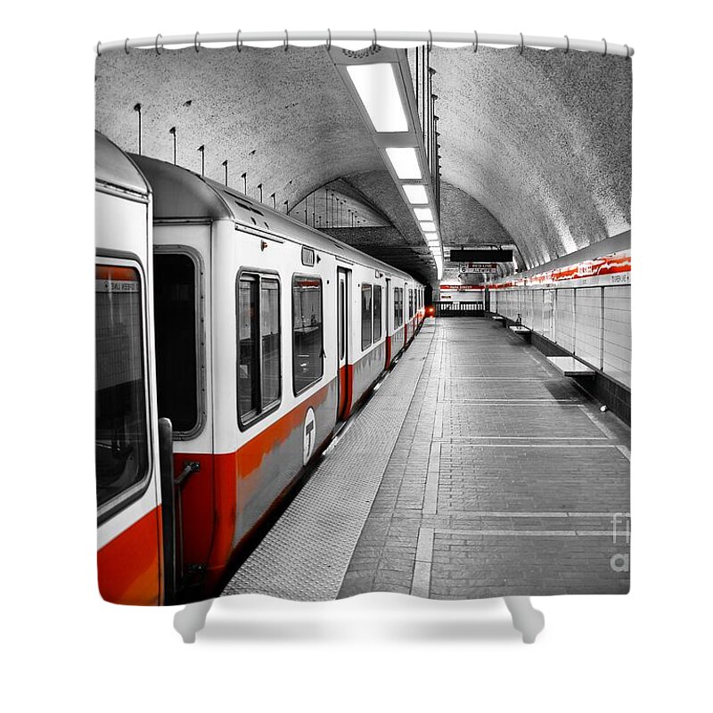 Red Shower Curtain featuring the photograph Red Line by Charles Dobbs