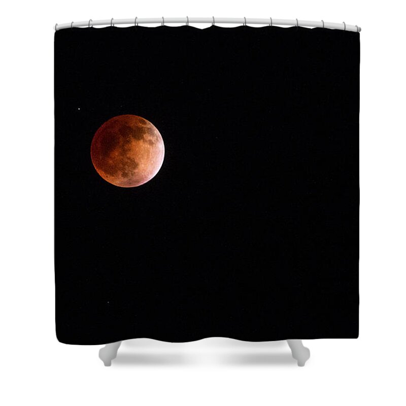 Red Moon Shower Curtain featuring the photograph Red Moon and Spica By Denise Dube by Denise Dube