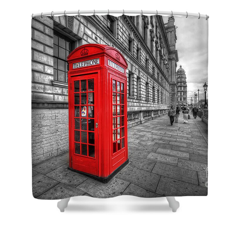 Yhun Suarez Shower Curtain featuring the photograph Red Phone Box And Big Ben by Yhun Suarez