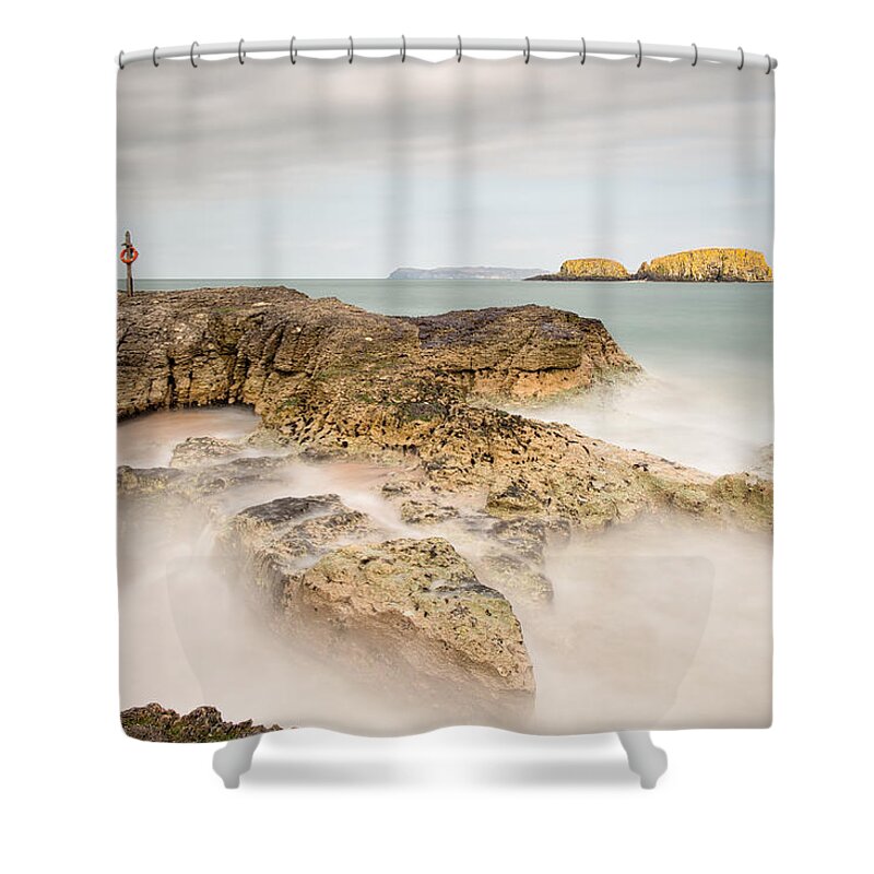 Sheep Island Shower Curtain featuring the photograph Red Ring, Ballintoy by Nigel R Bell