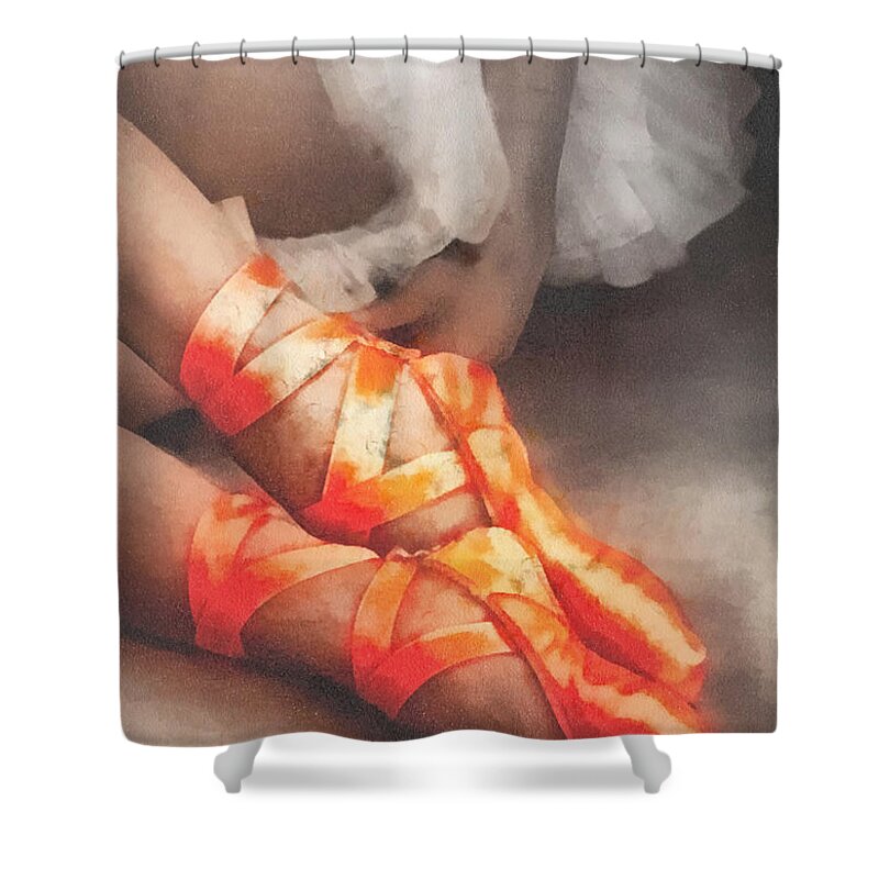 Red Shoes Shower Curtain featuring the painting Red Shoes by Mo T