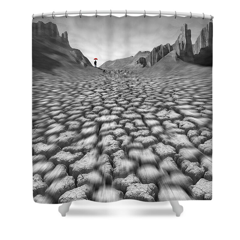 Surrealism Shower Curtain featuring the photograph Red Umbrella by Mike McGlothlen