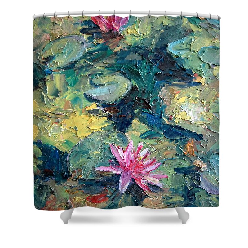 Red Waterlily Shower Curtain featuring the painting Red Waterlily by Jieming Wang