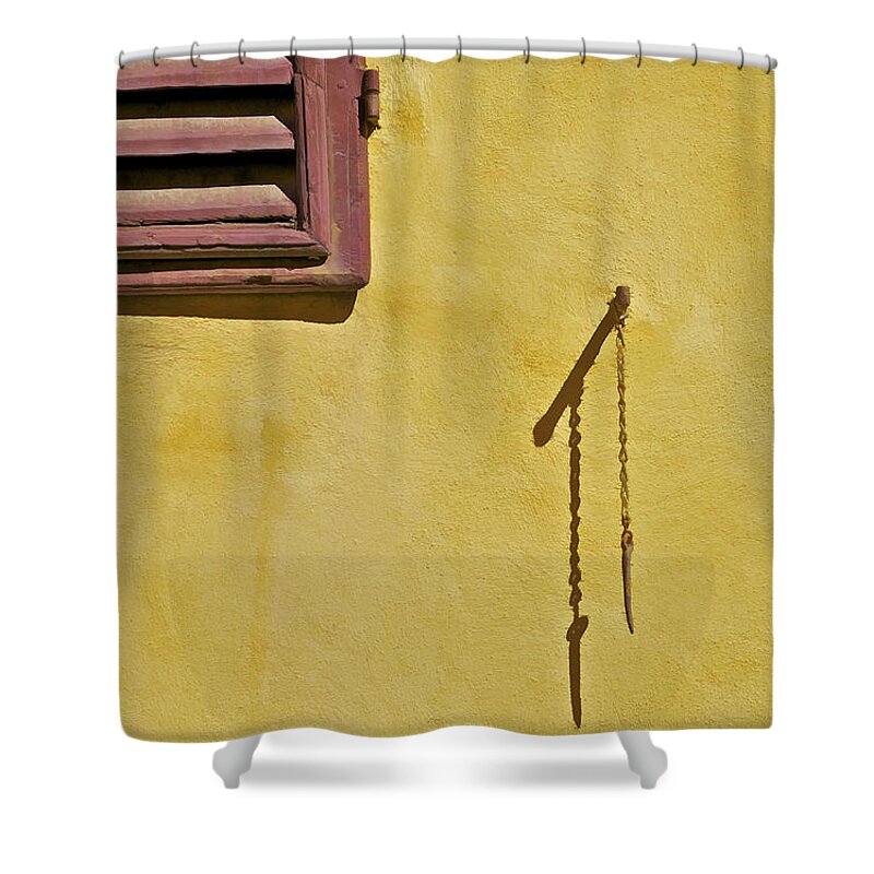 Artistic Shower Curtain featuring the painting Red Window Shutter of Tuscany by David Letts