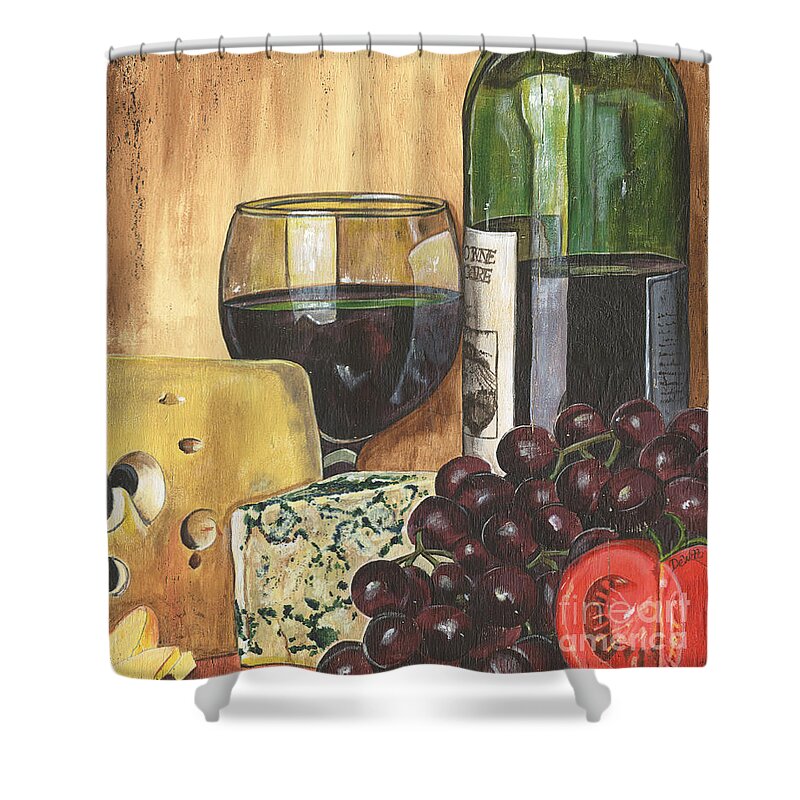 #faatoppicks Shower Curtain featuring the painting Red Wine and Cheese by Debbie DeWitt