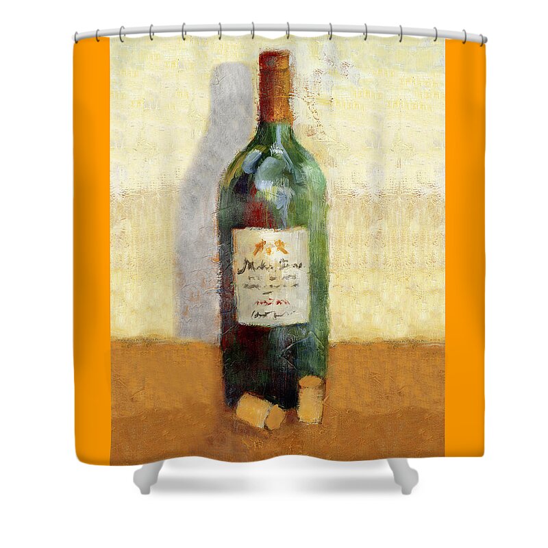 Red Shower Curtain featuring the painting Red Wine And Cork by Lanie Loreth