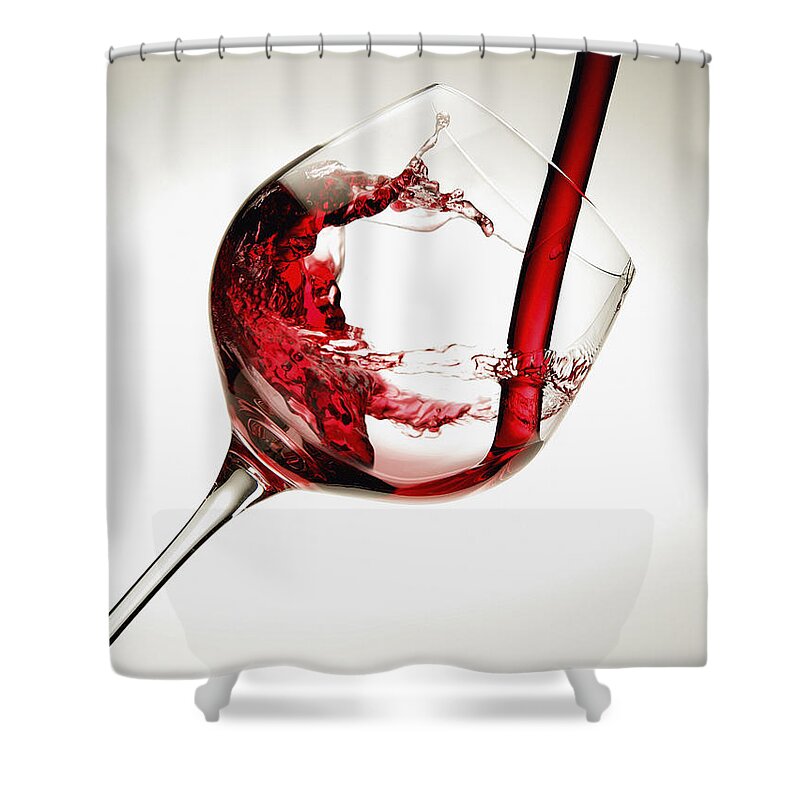 Beverage Shower Curtain featuring the photograph Red Wine Pouring Into A Glass by Richard Desmarais