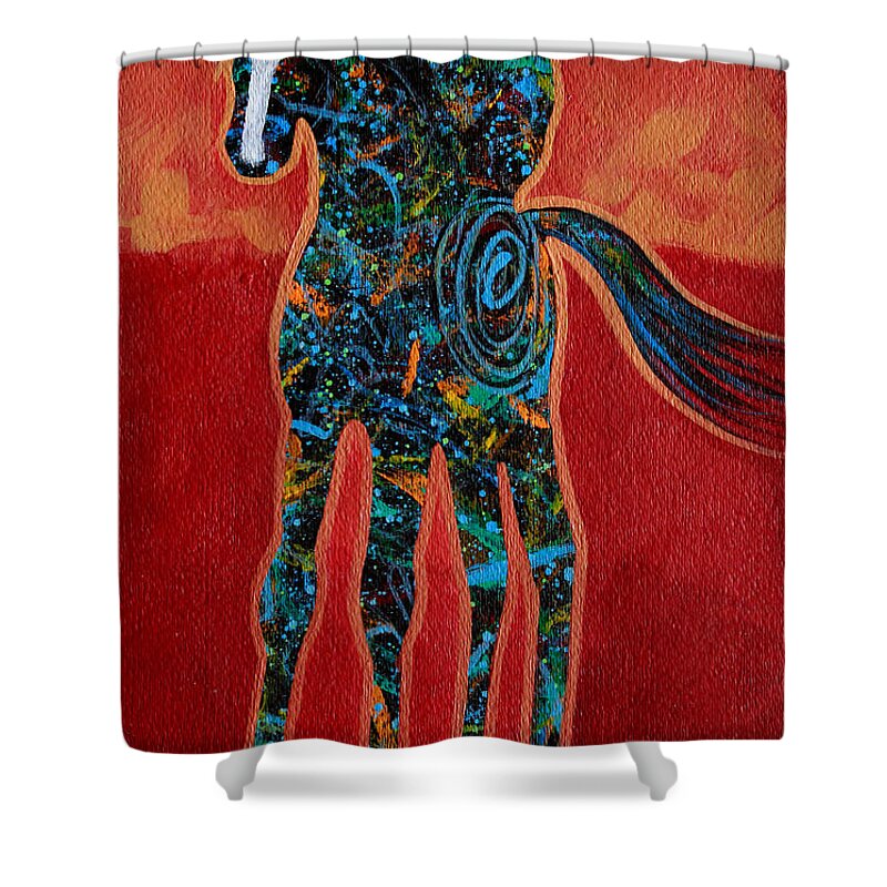 Minimal Western Shower Curtain featuring the painting Red With Rope by Lance Headlee