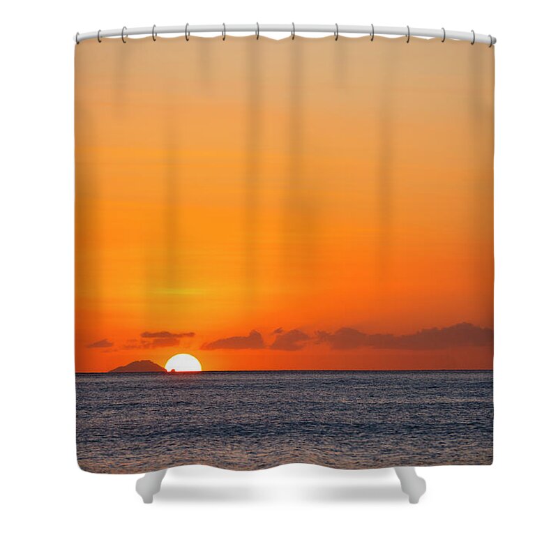 Orange Color Shower Curtain featuring the photograph Redonda With Colorful Sunset by Michaelutech