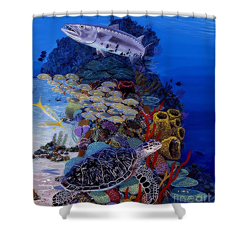 Reef Shower Curtain featuring the painting Reefs Edge Re0025 by Carey Chen