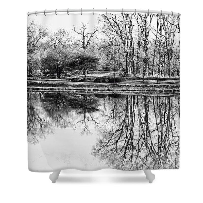 Landscape Shower Curtain featuring the photograph Reflection in Black and White by Julie Palencia