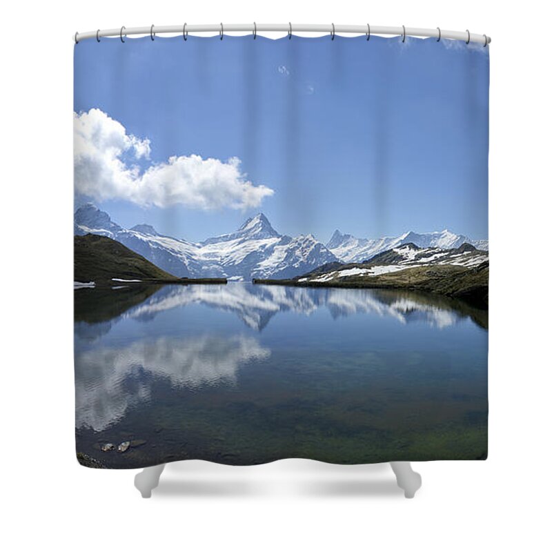 Eiger Shower Curtain featuring the photograph Reflection of Jungfrau in the Swiss Alps by Brian Kamprath