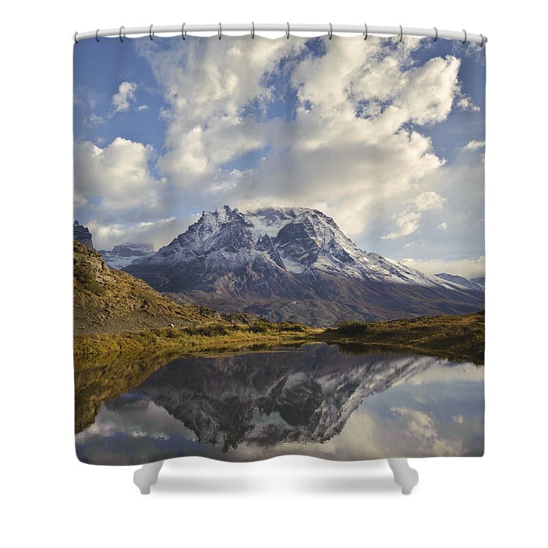 Chile Shower Curtain featuring the photograph Reflection Of Mt Almirante Nieto, Chile by John Shaw