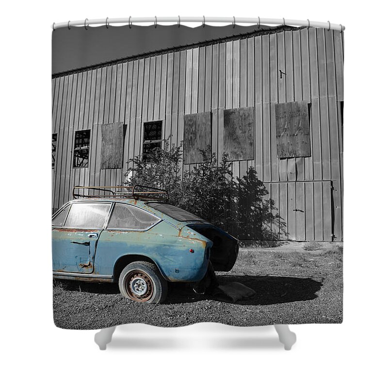 Old Car Shower Curtain featuring the photograph Reflections In Black and White by Spencer Hughes