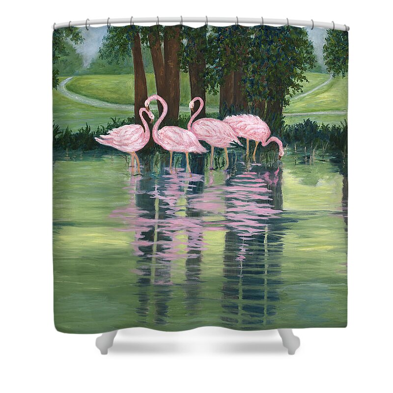 Karen Zuk Rosenblatt Art And Photography Shower Curtain featuring the painting Reflections in Pink by Karen Zuk Rosenblatt