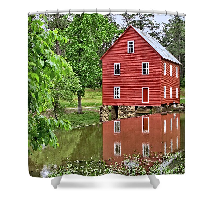 8619 Shower Curtain featuring the photograph Reflections of a Retired Grist Mill - Square by Gordon Elwell