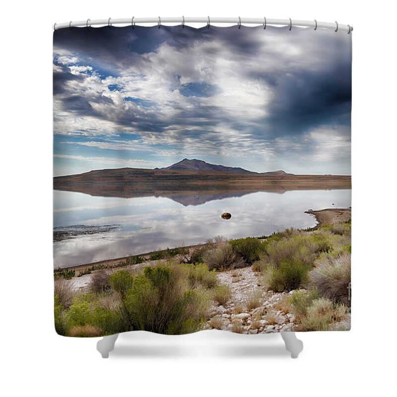 Antelope Island Shower Curtain featuring the photograph Reflections of Antelope Island by Donna Greene