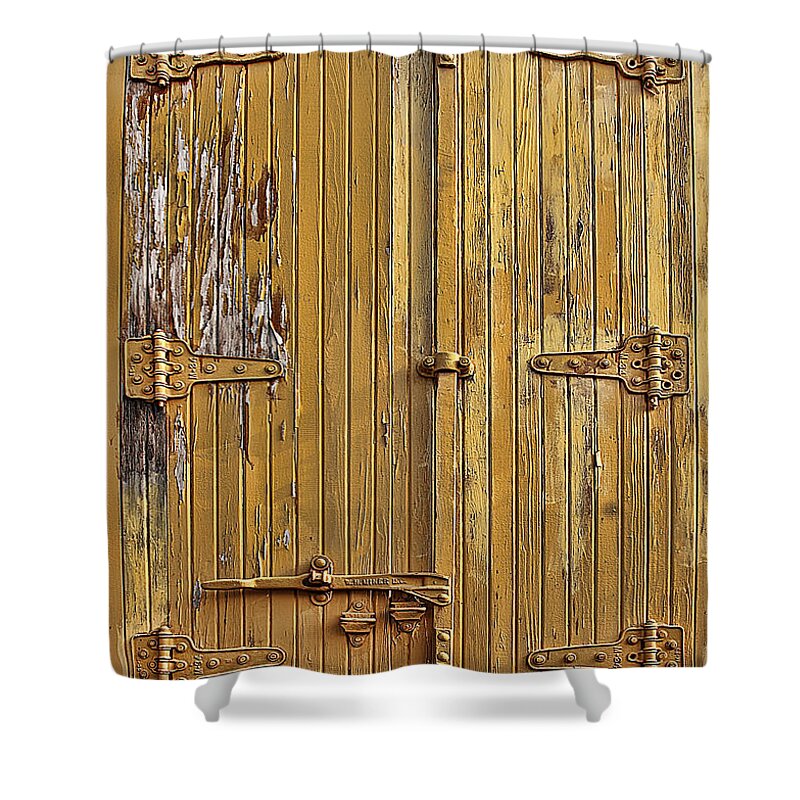 Vehicle Shower Curtain featuring the photograph Refrigerated Boxcar Door by Marcia Colelli