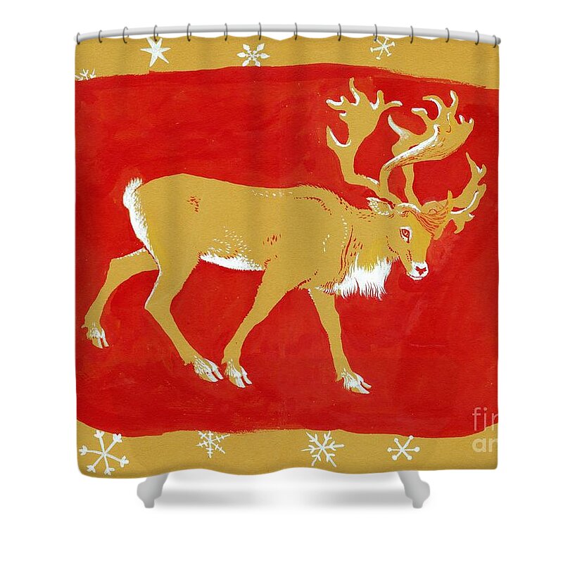 Christmas Card Shower Curtain featuring the painting Reindeer by George Adamson