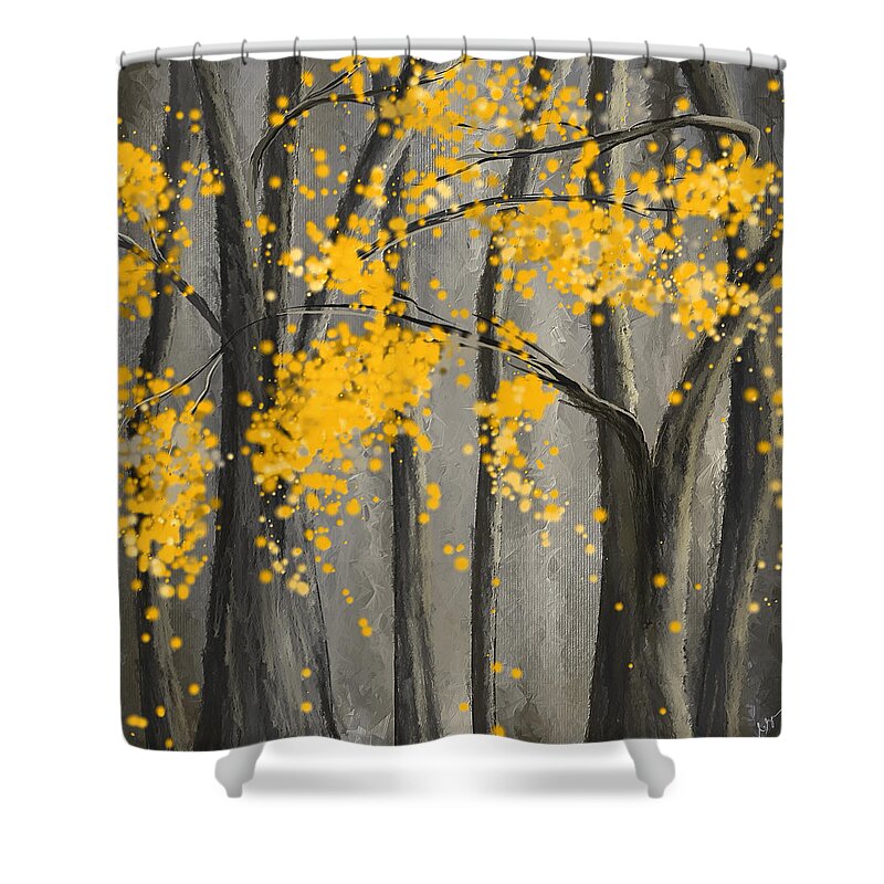 Yellow Shower Curtain featuring the painting Rejuvenating Elements- Yellow And Gray Art by Lourry Legarde
